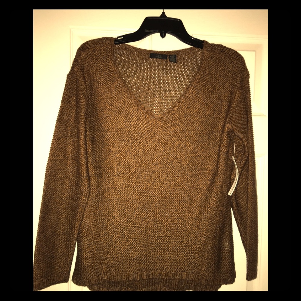 RDI Elbow Patch Knit V-Neck Sweater New Size M